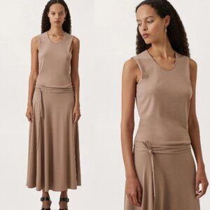 Lemaire Belted Crepe Sleeveless Midi Dress Tan Size L 26455